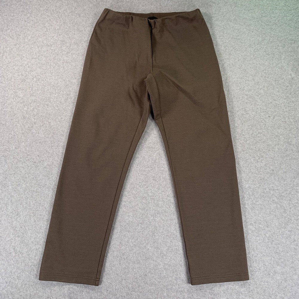 Eileen Fisher Dress Pants Womens PP Petite Brown Crepe Slim Pull On Stretch